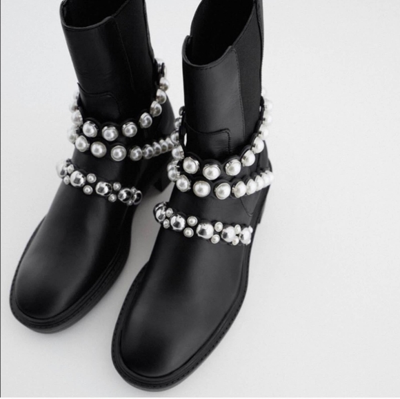 Zara Shoes - NWT Zara pearl and silver studded moto boots